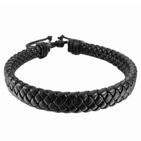 💰2/$10💰NEW•Black leather unisex braided adjustable bracelet - Picture 2 of 6